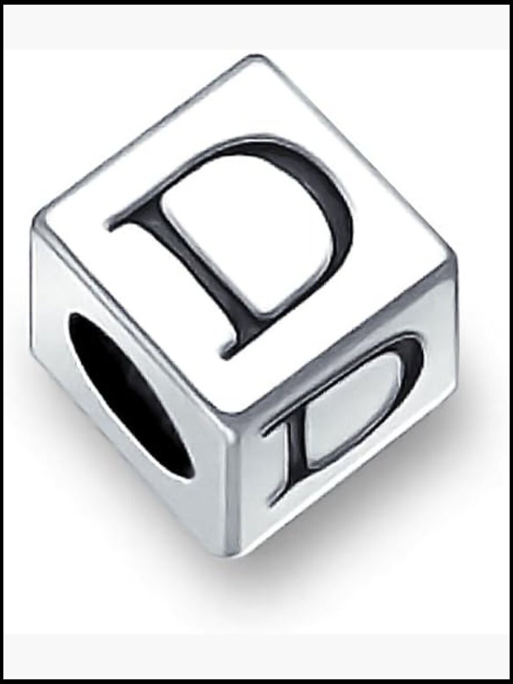 Square Cube Block Initial Charm Bead .925 Sterling Silver for European Bracelet